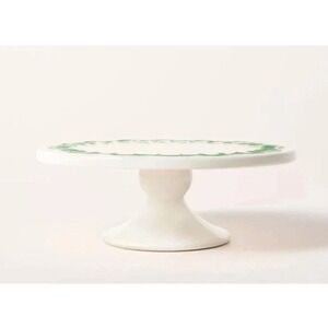 Target Stoneware Cake Stand White Green Swirl‎ Pedestal Dish Serveware